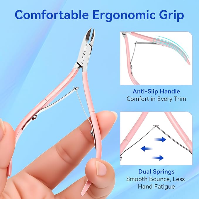 Makartt Cuticle Nippers - 7mm Blade Cuticle Trimmer with Dual Springs & Ergonomic Handle, Sharp Full Jaw Professional Nail Care Kit for Salon Home Use, Pink, 2 Pack