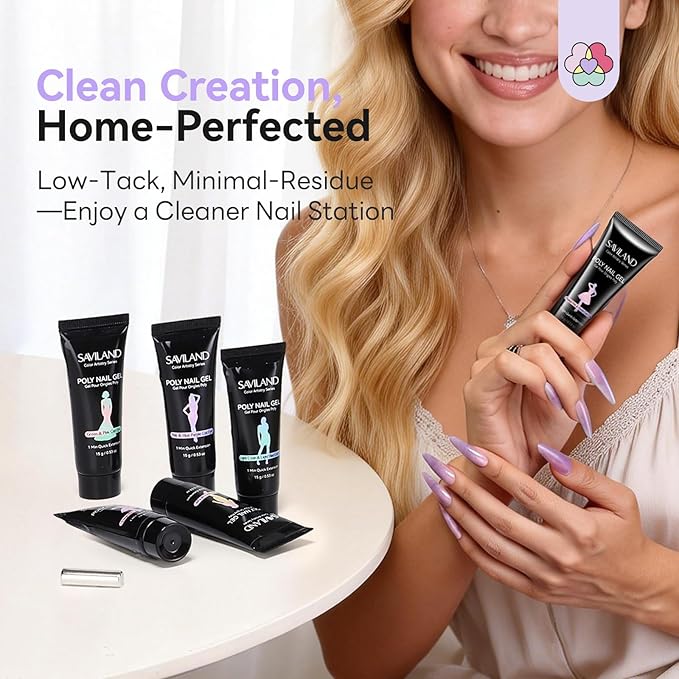 SAVILAND Hema-Free Poly Nail Gel Kit: 6 Aurora Colors Poly Extension Gel Nail Kit with Cat Eye Eeffect, 28-Day Lasting Hardness Poly Gel for Nourishing Nails Builder Enhancement Nail Art Home Salon