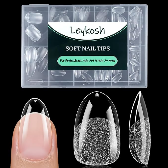 Medium Round Oval Nail Tips, 216pcs Acrylic Fake Nails Gel Nail Tips Soft, Full Cover Pre-Shaped Matte Clear Press on Nails for Extension, Diy at Home Manicure 12 Sizes