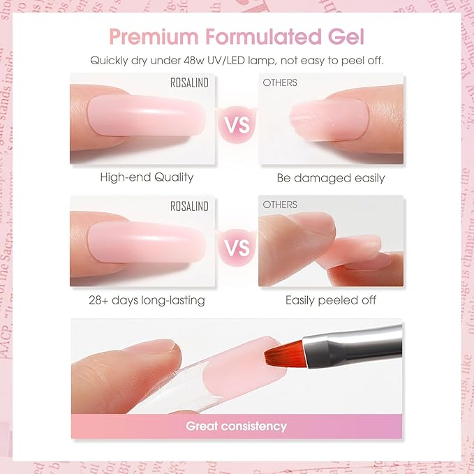 ROSALIND 2 PCS 2oz/60ml Pink Poly Extension Gel Set Bulider Pink Gel for Nail Art, Nail Thickening Poly NailTube Need UV Lamp