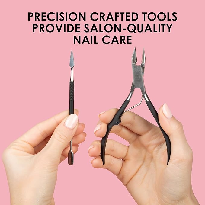 JAPONESQUE Soft Touch Toenail Clipper & Cuticle Pusher Manicure Set for Salon Quality Results, Anti-Slip Grip, Stainless Steel
