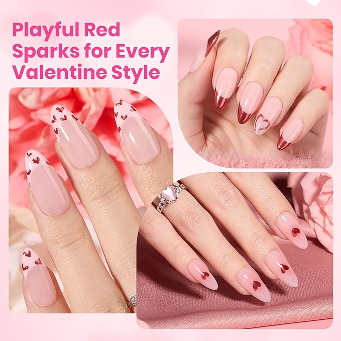 Beetles Valentines Red Chrome Nail Powder Mirror Effect Chrome Powder for Nails Metallic Red Gel Polish Nail Art DIY Decoration Gifts for Women