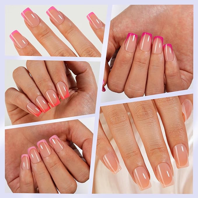 Misssix French Gel Nail Tips, 160Pcs Pink French Tip Press on Nails Short Square, No Need to File Tips Pre-lasting, Fake Nails for Nail Art DIY 16 Sizes