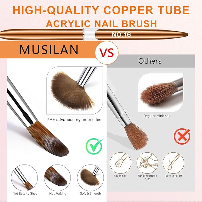 Acrylic Nail Brush Set, 4pcs Size 8/10/12/16 Professional Nail Art Brush for Acrylic Powder Application, 3D Carving, Nail Art Extension for DIY Home Salon Nail Art Manicure Brush Tool
