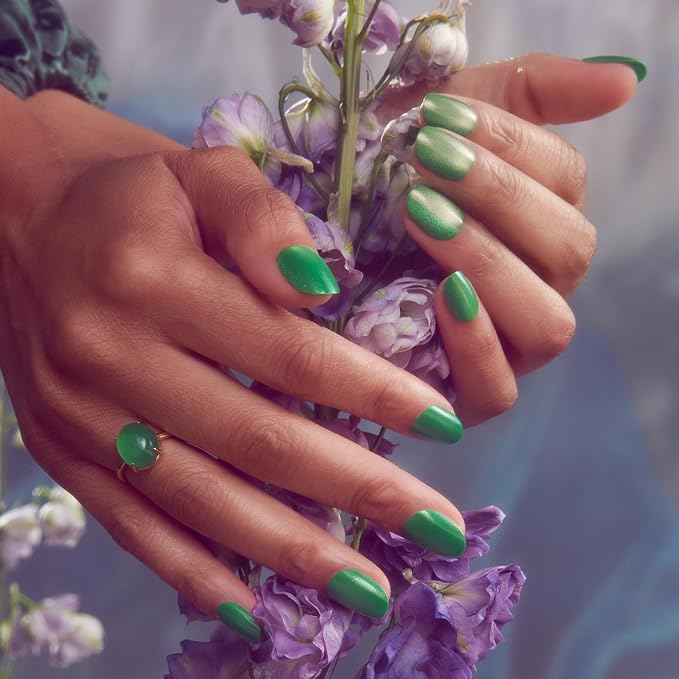WICKED X KISS Press On Nails, ‘You’re Green?!’, Green, Short Oval, Waterproof, Chip Proof, Smudge Proof, 28 Fake Nails, Pink Gel Nail Glue (2g), Mini Nail File, & Manicure Stick