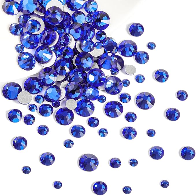 Beadsland Rhinestones for Makeup,8 Sizes 2500pcs Blue Flatback Rhinestones Face Gems for Nails Crafts with Tweezers and Wax Pencil,Sapphire,SS4-SS30