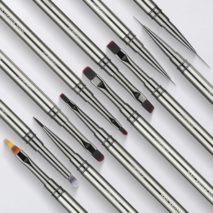 12Pcs Nail Art Brushes, Nail Gel Polish Painting Brush Nail Liner Brush, Nail Brush Gift for DIY Manicure Salon at Home (silver)