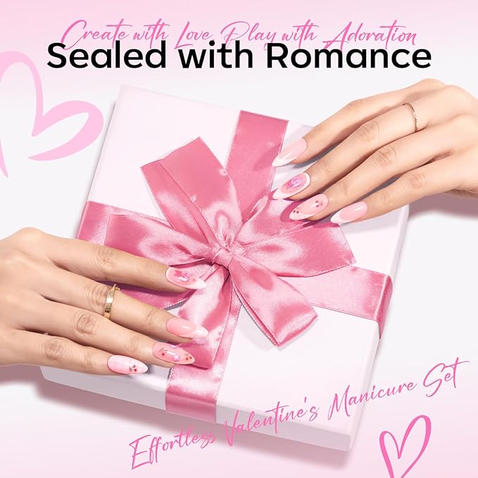 Modelones Gel Nail Polish Set, 6 Colors 2026 Spring Easter Pastel Nude Pink Milky White French Jelly Gel Polish Pearl Hot Pink Glitter Heart Cat Eye Nail Gel Polish LED DIY Gift with Stickers & Magnet