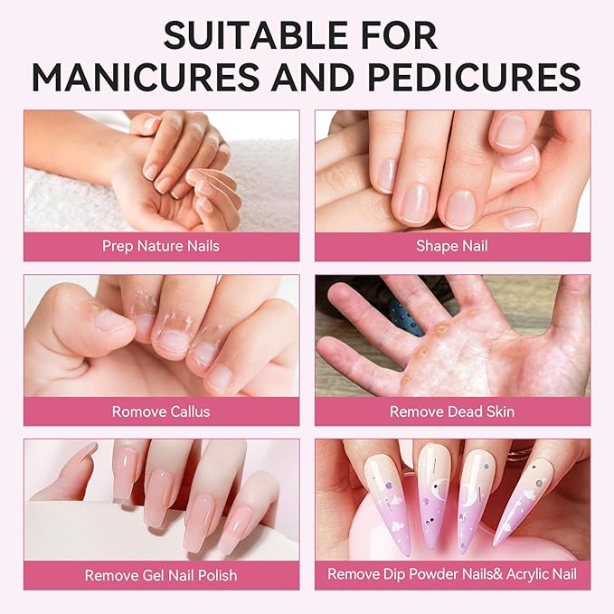 Makartt Sanding Bands for Nail Drill - 100 Pcs Nail File Sanding Bands for Drill Bits #180 Medium Grits for Acrylic Nails Gel Removing and Shaping, Upgrade Thicker Durable Sanding Drill Bit, Pink