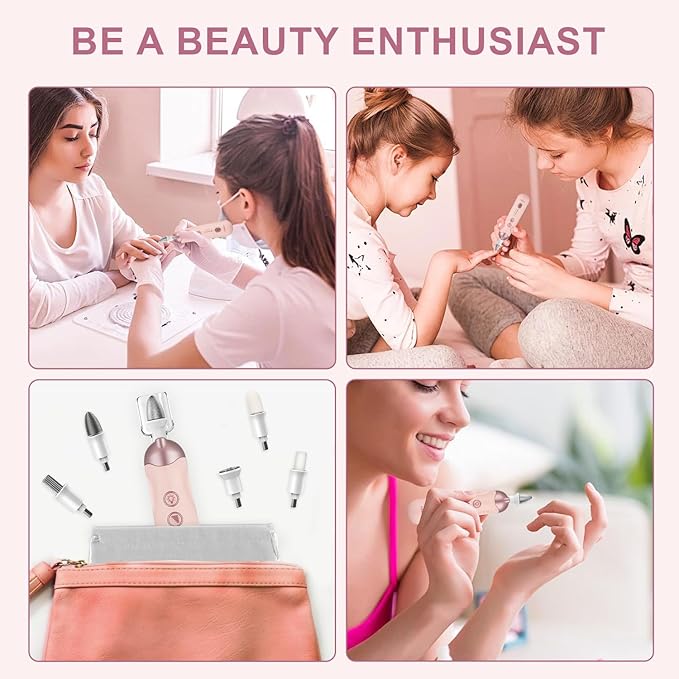 Professional Manicure Pedicure Kit, 9 in 1 Cordless Electric Nail Drill with 100 pcs Nail Drill Bits Sanding Bands, Nail Grinder for Human, 5 Speeds, Nail Dremel Kit for Home and Salon Use