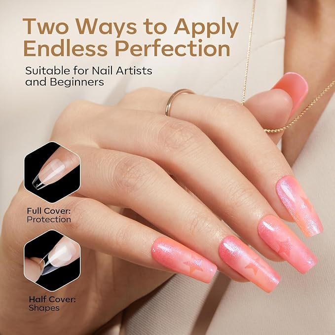 modelones Medium Square Gel Nail Tips, 360pcs Pre-etched Clear Fake Nails Press On Full Cover Half Matte 15 Sizes Acrylic Gel Tips for Extension Salon