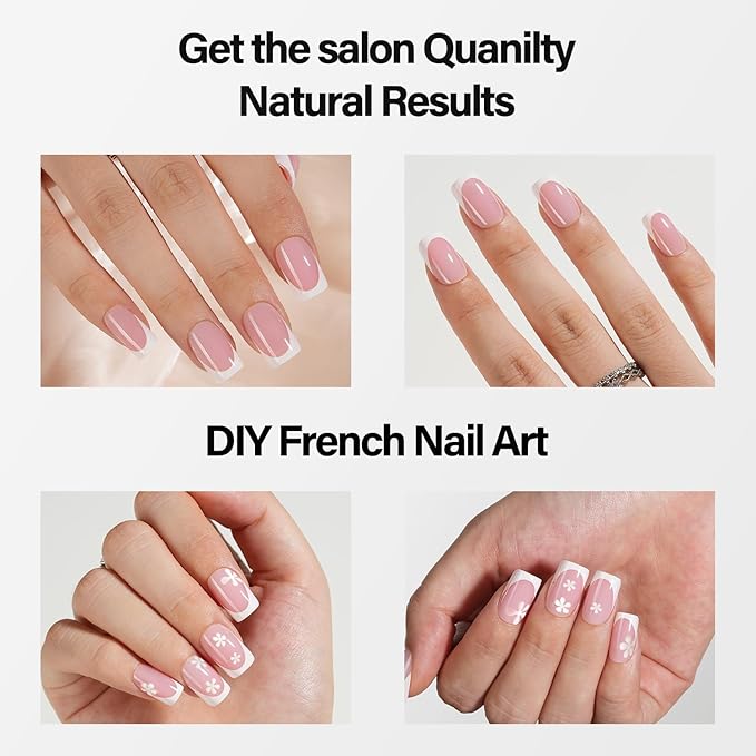 Vansiho Pink French Gel Nail Tips, Short Square Soft Gel Nail Tips, French Tips Press on Nails, 150 Pcs Box of DIY False Nails, 15 Sizes