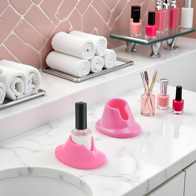 2Pcs Pink Nail Holder Soft Rubber, Nail Polish Bottle Holder Display Nail Art Varnish Polish Seat Tool Anti-spill Bottle Stand Manicure Display Tools Nail Art Supplies for Nail Organizer Display