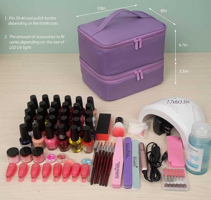 ButterFox Nail Polish Organizer Storage Case, Fits Nail UV Dryer Light and 30-40 Bottles Depending On Bottle Sizes, Nail Supplies Organizer (Lavender Purple)