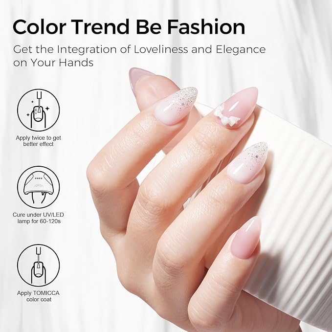TOMICCA Milky White Gel Nail Polish, Nude Gel Polish Translucent Jelly Gel Polish Natural Color Soak Off UV White Gel Nail Polish for French Manicure