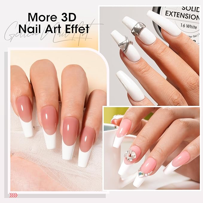 Gellen White Solid Builder Gel for Nails, White 3D Sculpting Gel for Nails, Non Sticky to Hand 3D GelNail Sculpting Molding for Carving Patterns Decoration Nail Extension