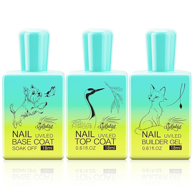 3 Pcs 18ml Gel Base Coat, Builder Gel & No Wipe Top Coat Set - Foundation & Thickening Combination for Long-Lasting Shine, DIY Nail Art, UV/LED Light Cure, Perfect Manicure Gift for Women