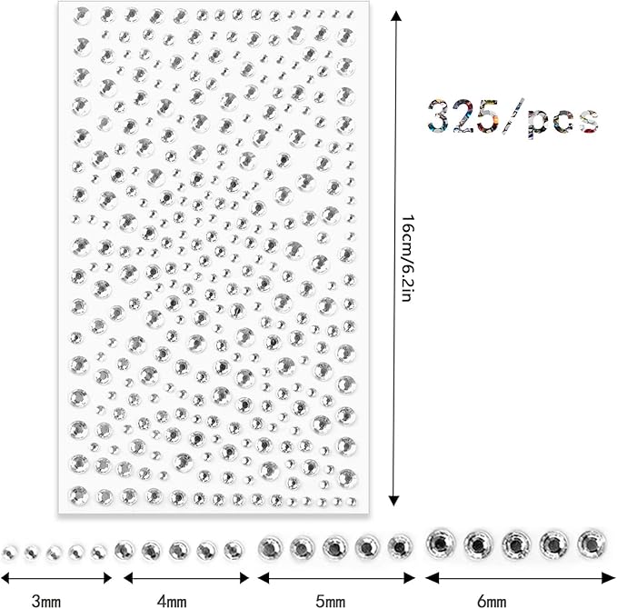 Nail Art Rhinestones 1725pcs Crystal Gem Stickers Jewels for Nails, Crafts, 4 Sizes Flat Back Round Self Adhesive Bling Jewels Stickers with Tweezer for Phone Case, Earrings, DIY(5 Sheets)