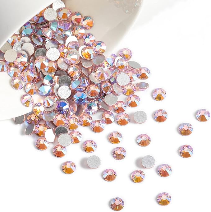 Beadsland 2880pcs Flat Back Crystal Rhinestones Round Gems for Nail Art and Craft Glue Fix, Light Pink AB, SS20,4.6-4.8mm
