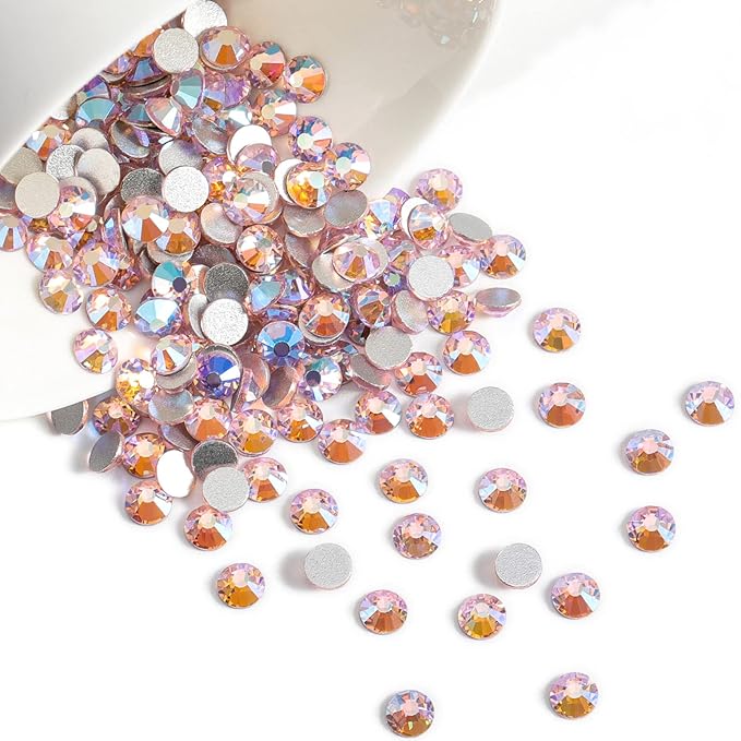 Beadsland Flat Back Crystal Rhinestones Round Gems for Nail Art and Craft Glue Fix, Light Pink AB, 2.3-2.5mm, SS8/1440pcs