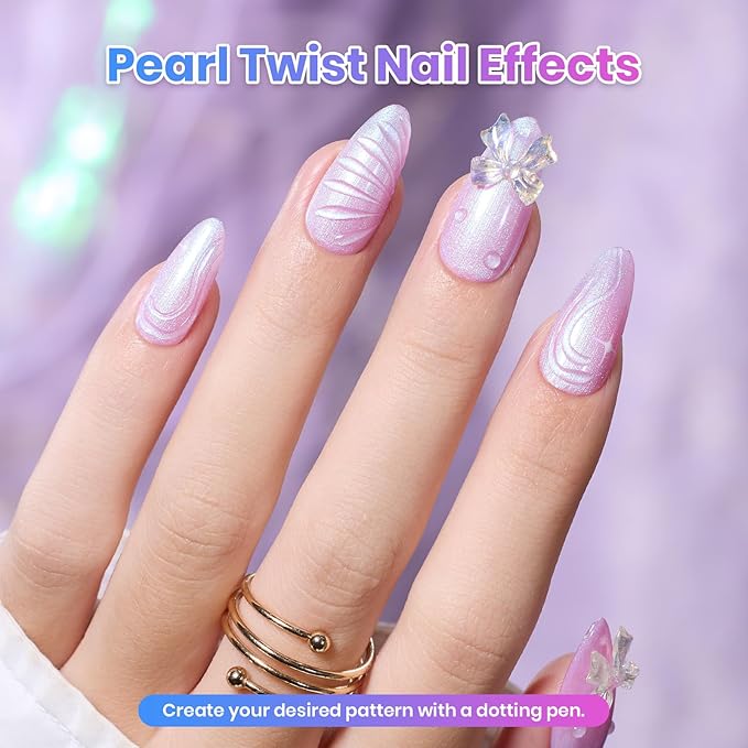Beetles Gel Nail Polish - Stay Shining Pearly Swirl Shade Set, 6 Colors Mermaid Nail Swirl Shell Thread Effect Polish Soak Off Uv Gel Polish DIY Salon-Quality at Home Gift for Women