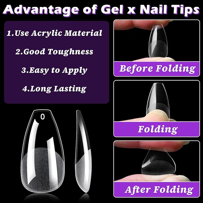 LoveOurHome 360pc Medium Coffin Nail Tips Clear Fake Nails Coffin Soft Gel Nails Tips Full Cover Acrylic Nails Clear Press on Nails Medium False Nails 15 Sizes Fingernail for Gel Nail Extension