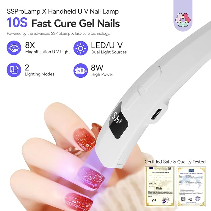 SAVILAND UV Nail Lamp for Gel Nail: 10s Fast Flash Cure Lamp Handheld U V Light 2 Lighting Modes Travel Mini Gel Light Rechargeable Cordless Portable LED Lamp for DIY Manicure Home