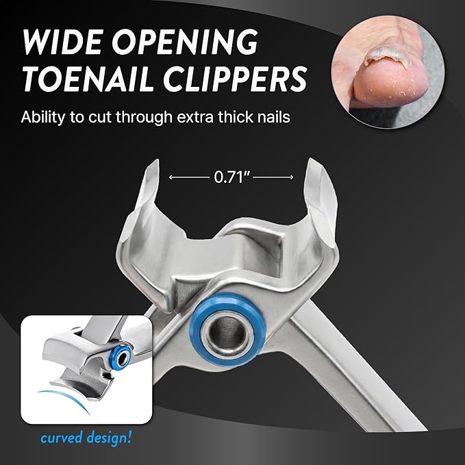 Ingrown Toenail Clippers for Seniors Thick Toenails, 7 Pcs Heavy Duty Large Pedicure Toe Nail Clipper Set with Wide Opening, Includes Nail Cutter, File, Lifter, Cuticle Pusher, Travel Case