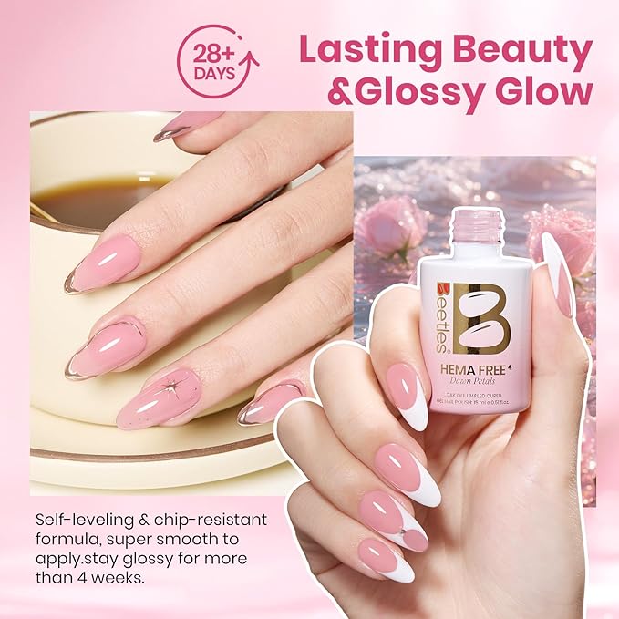 Beetles Dawn Petals Nude Pink Gel Nail Polish - 15ML Neutral Jelly Nude Pink Nail Polish Base Color Nail Concealer Sheer Translucent Soak Off UV French Nail Art Salon DIY Manicure Gift for Women