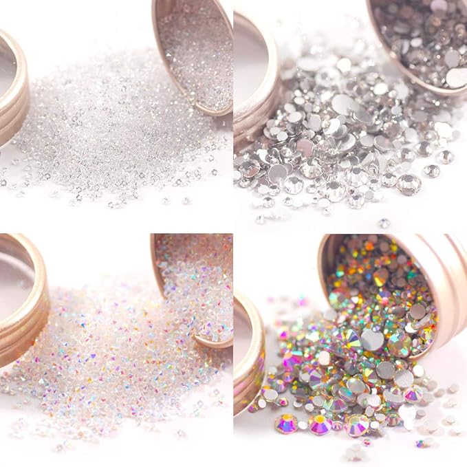 4 Boxes Nail Art Rhinestones AB and White Color Micro Diamond Sparkly with Aluminum Box Delicate Nail Gems