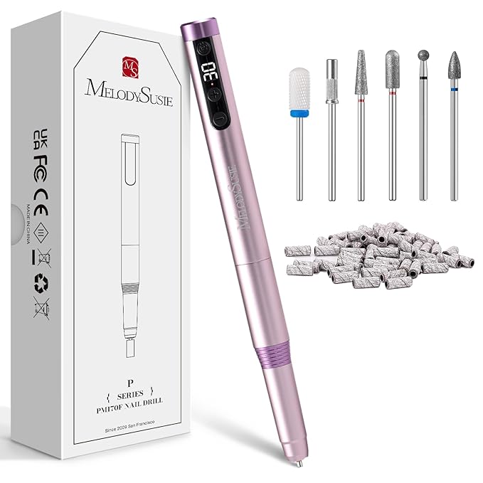 MelodySusie Pen-Shaped Ultra-Slim Cordless Nail Drill, PM170F 30000RPM Portable Rechargeable Electric File with LED Display for All Manicure, Nail Care, Shaping & Gel Removal for Advanced Home Use