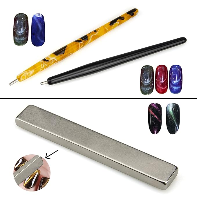 Ideal Swan 8 Pcs Nail Magnet Set Cat Eye Gel Nail Polish, Double-head Flower Design Nail Magnet Pens Magnet Stick 3D Magnetic Cat Eye Gel Polish Nail Art for DIY 3d Magnetic, Salon
