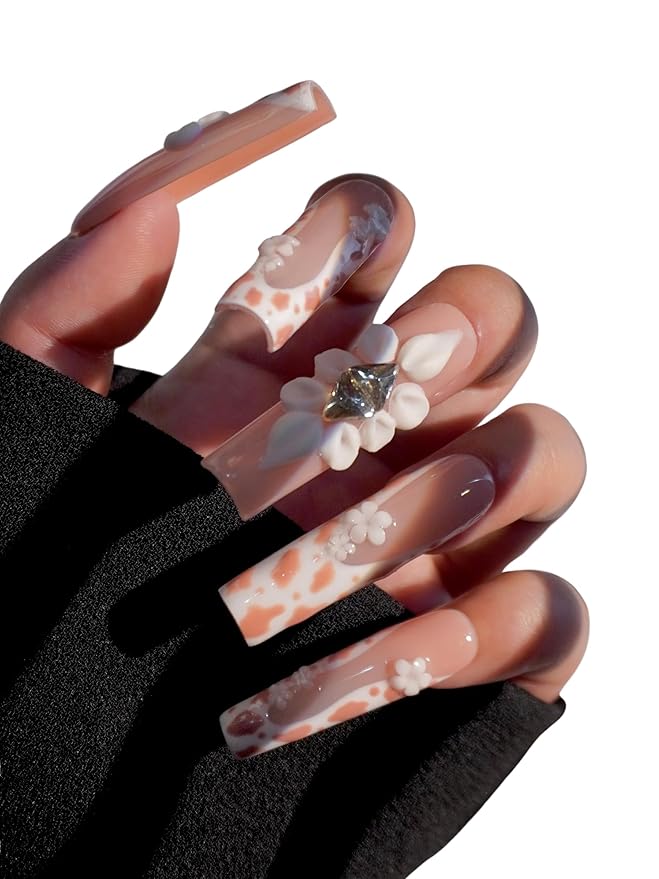 HAND-PAINTED White Press Ons Neon Small Press on Nails Long French Press on Nails Coffin Medium Short Nail art Fake Nail Art Kit with 7g Glue on Nails Handmade Almond Square Nails (TJ-12, X-Small)