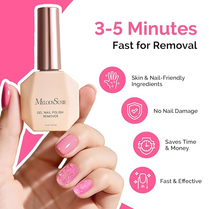 MelodySusie Gel Nail Polish Remover with Manicure Remover Kit, No Need Soaking or Wrapping, Easy and Quickly Removal in 5 Minutes for At-Home Manicure 15ml