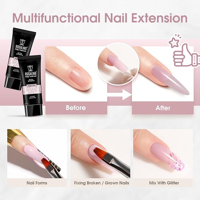 ROSALIND Light Purple Poly Extension Gel, 80ml/2.7 oz Gray Pink Poly Nail Gel Building Enhancement for Nail Art Decoration, Fall Colors Nail Thickening Extension Easy to DIY Use at Home Need UV Lamp