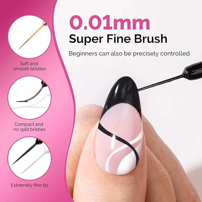 MelodySusie 2Pcs Gel Liner Nail Art Polish,for Line and Patterns of Painting,French Nail Tips,DIY Manicure Pedicure for Home DIY Salon Use 8ML White and Black