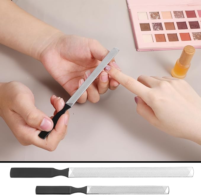 2 PCS Metal Toenail File, Stainless Steel Long Nail File, 4 Sides Coarse Nail Files for Thick Toenail, Nails Care Tool for Men Women, 2 Sizes