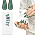 Dark Green Cat Eyes Press On Nails,12 Sizes - 24 Pcs Soft Gel Green Medium Coffin Fake Nails Kit with Nail Glue, Natural Reusable Stick On False Nails for Women and Girls SK0998