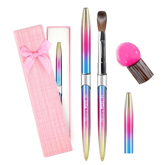 Acrylic Nail Brush - 100% Kolinsky Sable Hair Brush for Acrylic Application - Professional Salon-Grade Tools with Box for Nail Art, Extensions & 3D Carving (Gradient, #14)