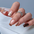 CurvLife Medium Press On Nails Square – 30Pcs Mocha Silk Dream Soft Gel Fake Nails, Reusable Glue On Nail Kit with Adhesive Tabs, Natural Fit & Salon-Quality for Women & Girls