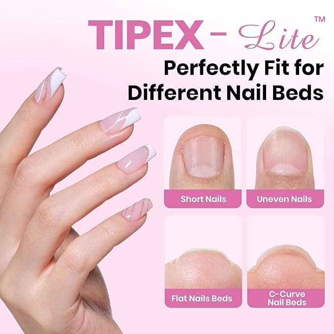 Beetles Tipex Lite Apex Nail Tips,Coffin Short, 512pcs 16 Sizes,Pre-Building Pre-Etched Acrylic Nail Tips for Flat Nails & Natural C-Curves Nail Beds