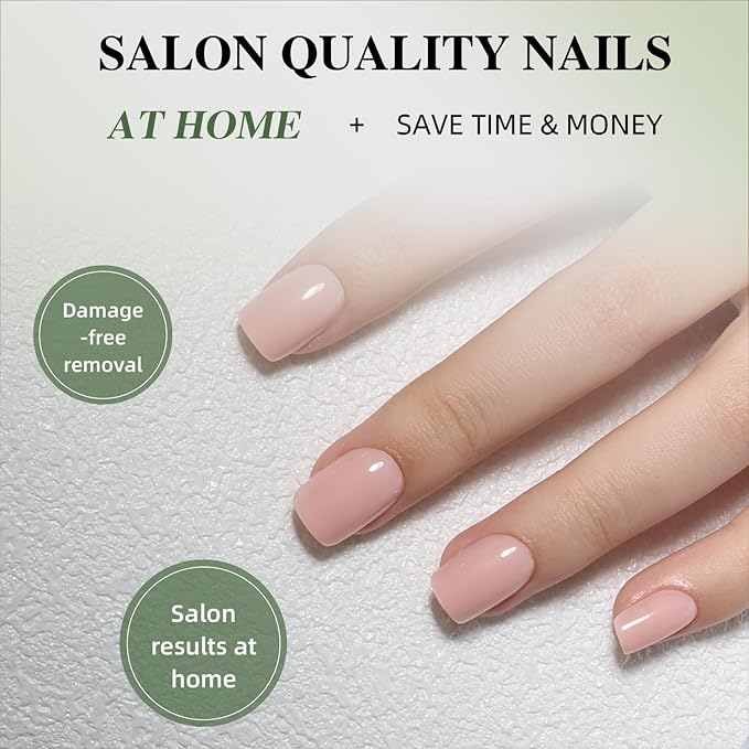 Nude Press On Nails - Neutral Pink Short Square Fake Nails, Square Press On Nails Reusable Stick On Nails in 15 Sizes, 30pcs False Nail Kit for Women & Girls (Blush Nude)