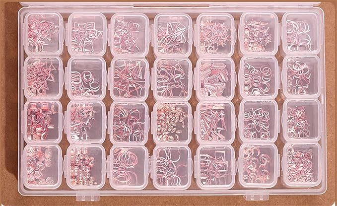 1 Boxed 28 Grids Rose Gold Metal Nail Studs Nail Ornament Geometric Circle Oval Heart Triangle Square Mixed Shaped Rivet Gems Nail Art Jewels Decoration