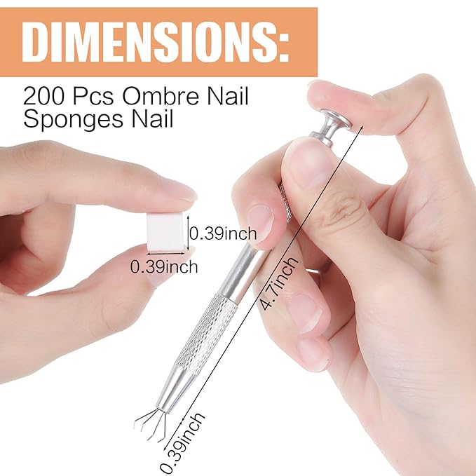 Mimorou 200 Pcs Ombre Nail Sponges Mini Nail Art Sponges with 2 Grabbing Pen Ombre Brush Professional Tools Accessories Supplies Home DIY Art Salon