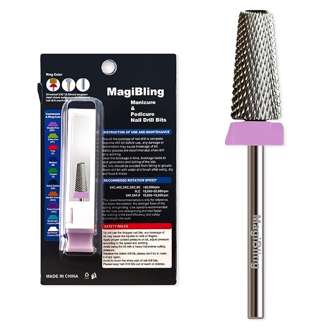 6.6mm Large Tapered Barrel 5-in-1 Nail Drill Bit, 3/32" Cross Cut Tungsten Carbide Efile Bit for Fast Gel & Acrylic Removal, Two-Way Rotation, Professional Nail Tech & Beginner Bit, Double Fine.