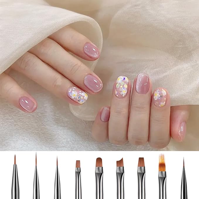 9pcs Nail Art Brushes Set Nail Art Tool Set Striping for Long Lines Drawing Pen with Extension Gel Brush Builder Gel Brush Dotting Pen Salon at Home Diy Manicure