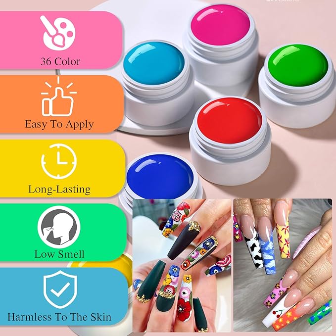 SAVILAND 36 Colors Gel Paint Kit: Solid Nail Art Gel Polish with 15 pcs Painting Drawing Nail Brushes for DIY Nails Art Design & Manicure Home Salon Use