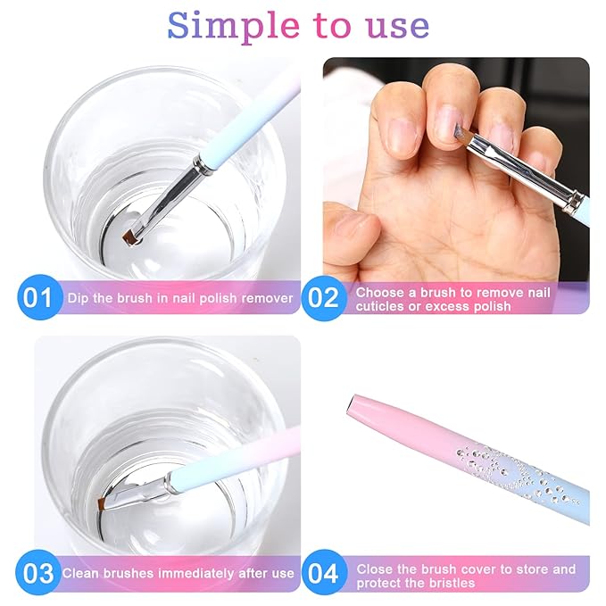 Sliverdew Nail Polish Clean Up Brush, 2Pcs Round&Flat Nail Art Polish Brush for Cleaning, Finger Nail Cleaning Brushes for Nail Art, Professional Nail Painting Brush