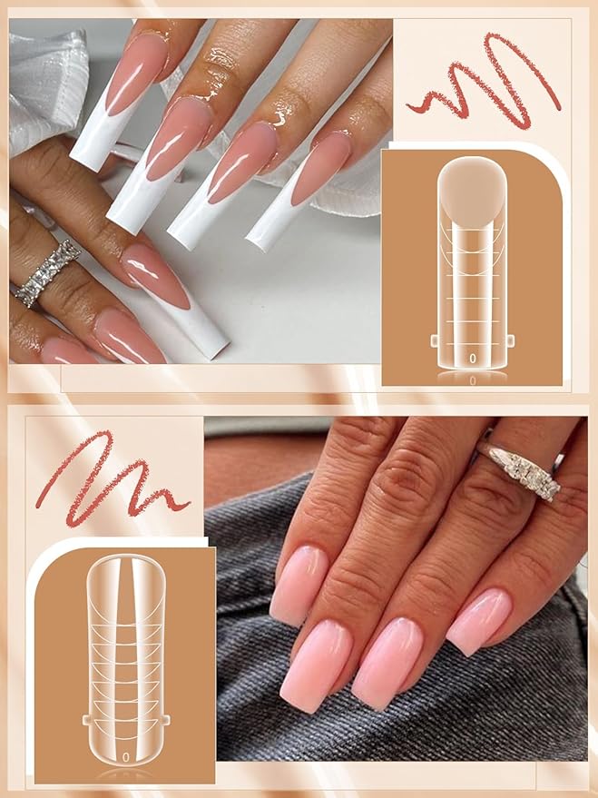 EBANKU 96PCS 4 Styles Dual Nail Forms for Polygel, Clear Matte ABS Plastic Nail Mold Tips, 12 Sizes, Full Cover, Salon Home DIY Manicure