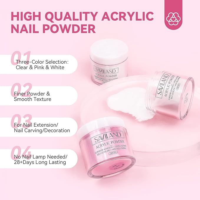 SAVILAND Acrylic Nail Kit with Everything: Complete Nails Kit Acrylic Set For Beginners & Enthusiasts Gel Polish Set U V Lamp, Nail Brushes, and Decorations for DIY Home Salon